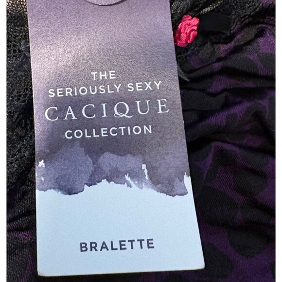 Cacique 44B Seriously Sexy Leopard Print Purple & Black Lace Bralette NWT - Picture 2 of 3